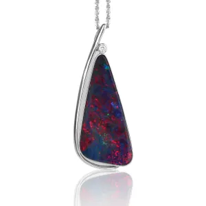 14kt White Gold Opal and Diamond pendant