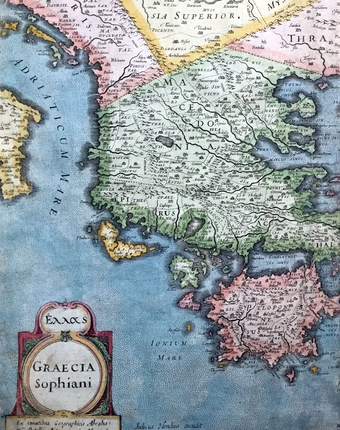 1596 Hondius Large Antique Map of Greece - Ist Edition