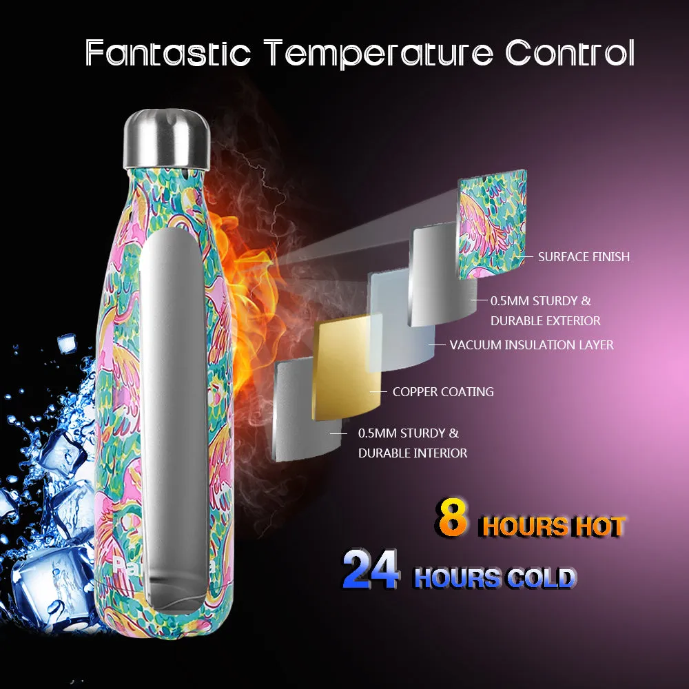 17oz Thermal Flask Vacuum Insulated Cola-Shaped Water Bottle, Flamingo