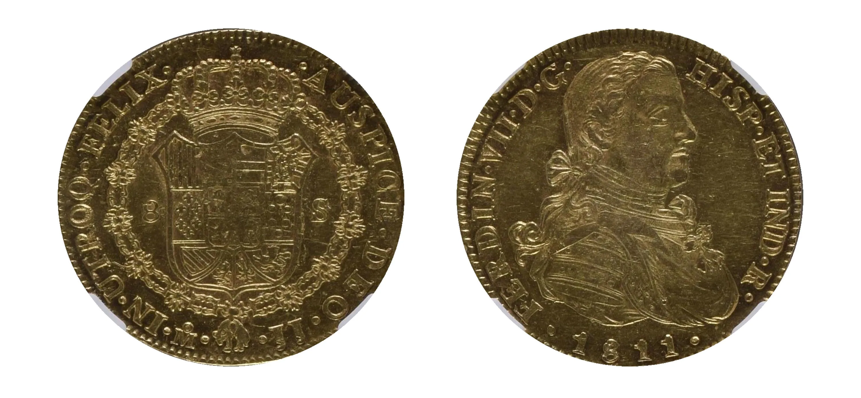 1811MO JJ Gold 8 Escudos King Ferdinand VII NGC AU58