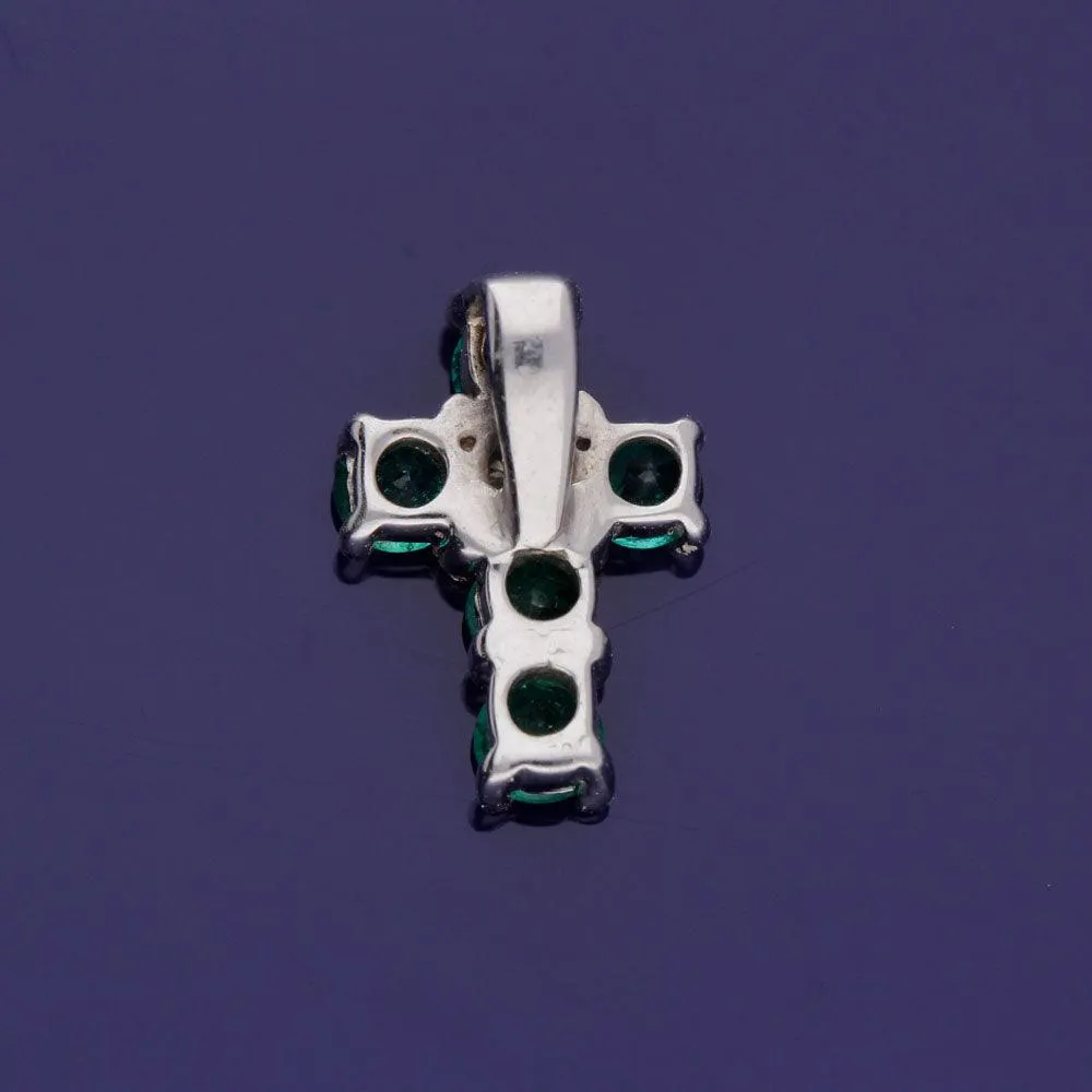 18ct White Gold Emerald and Diamond Cross Pendant