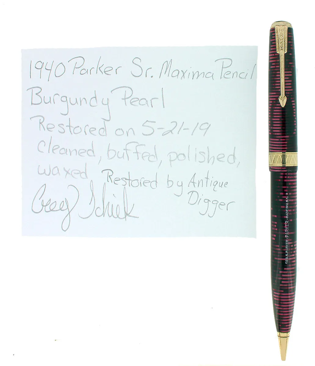 1940 PARKER SENIOR MAXIMA VACUMATIC BURGUNDY PEARL MECHANICAL PENCIL RESTORED