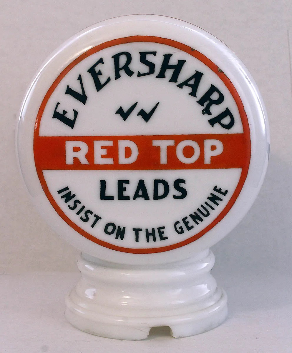 1940S WAHL EVERSHARP PEN & PENCIL RED TOP LEAD MILK GLASS 2-SIDED ADVERTISING GLOBE