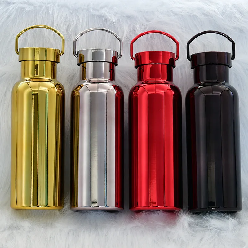 2024 New Stainless Steel Insulated Cup Portable Handheld Sports Water Bottle Electroplated Middle Mouth Outdoor Car Water Cup