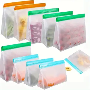 3-Piece Set: Reusable Silicone Food Storage Bag, Leak Proof And Reusable Freezer Bag - Small, Medium and Large