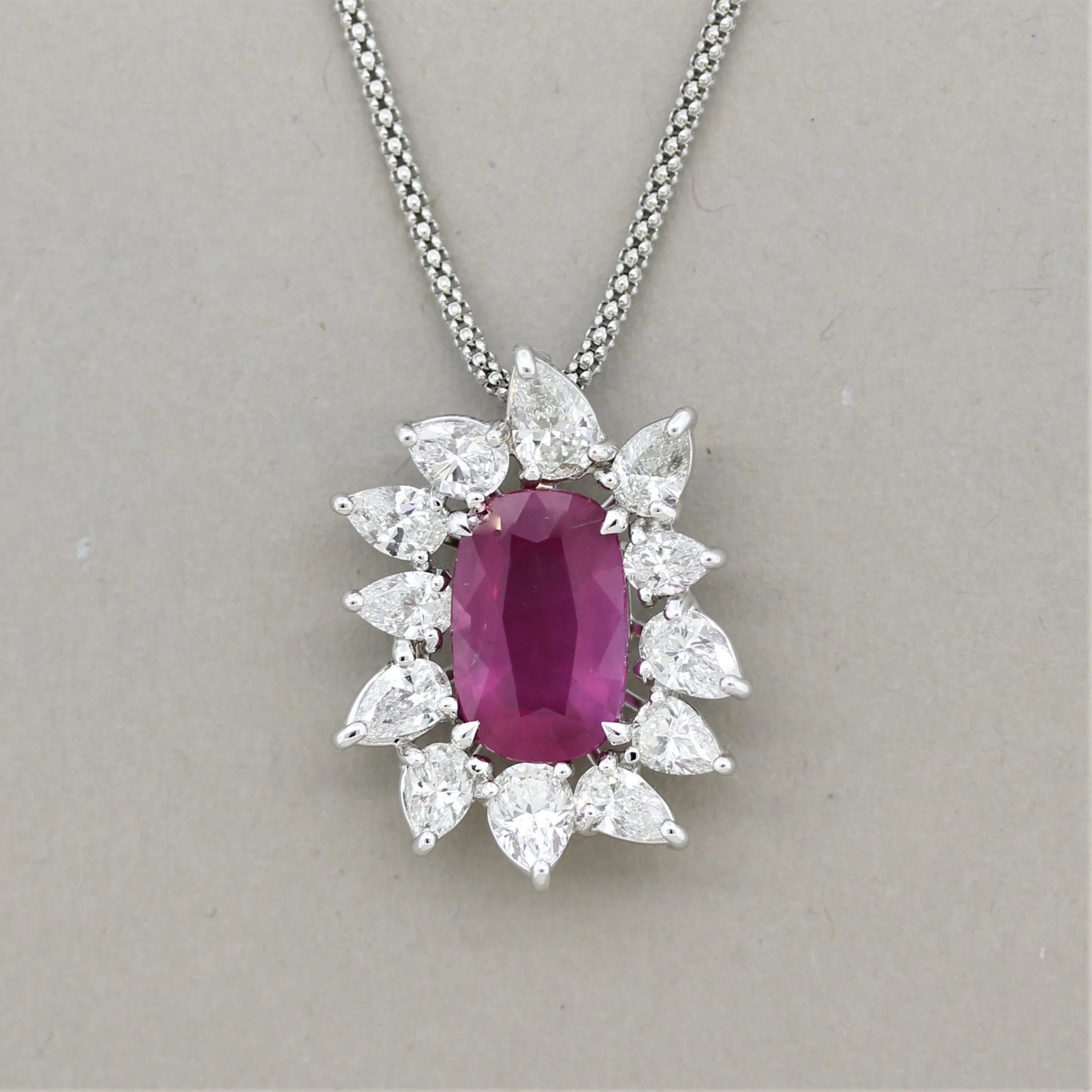 4.14 Carat Unheated Ruby Diamond Gold Pendant, GIA Certified