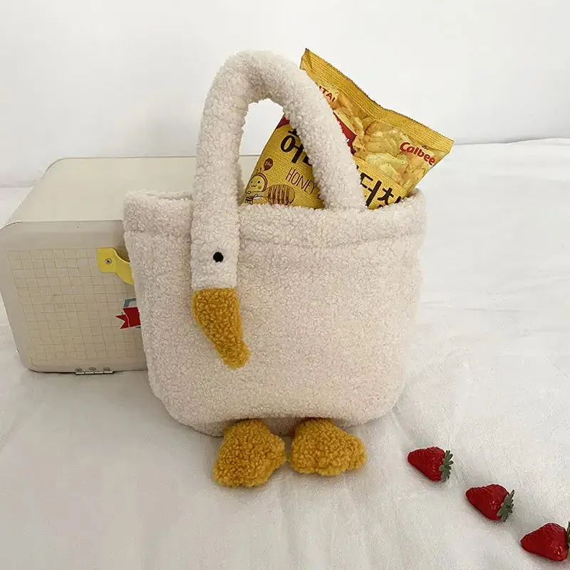 Aesthetic Swan Plush Tote Wrist CrossBody Handbag