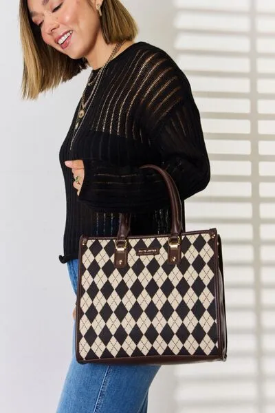 Argyle Pattern Vegan Leather Handbag