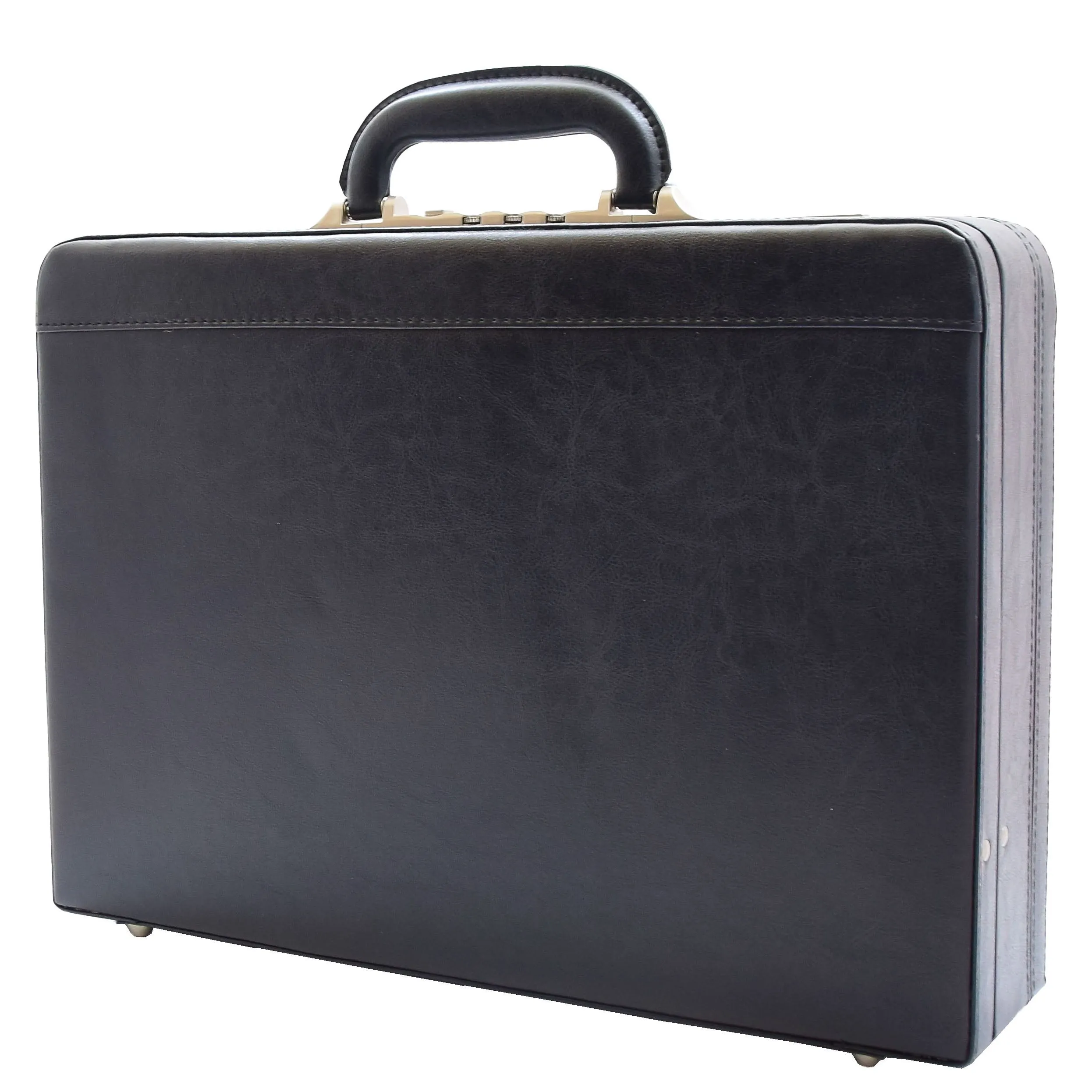 Attache Briefcase Classic Faux Leather Bag H521 Black Large