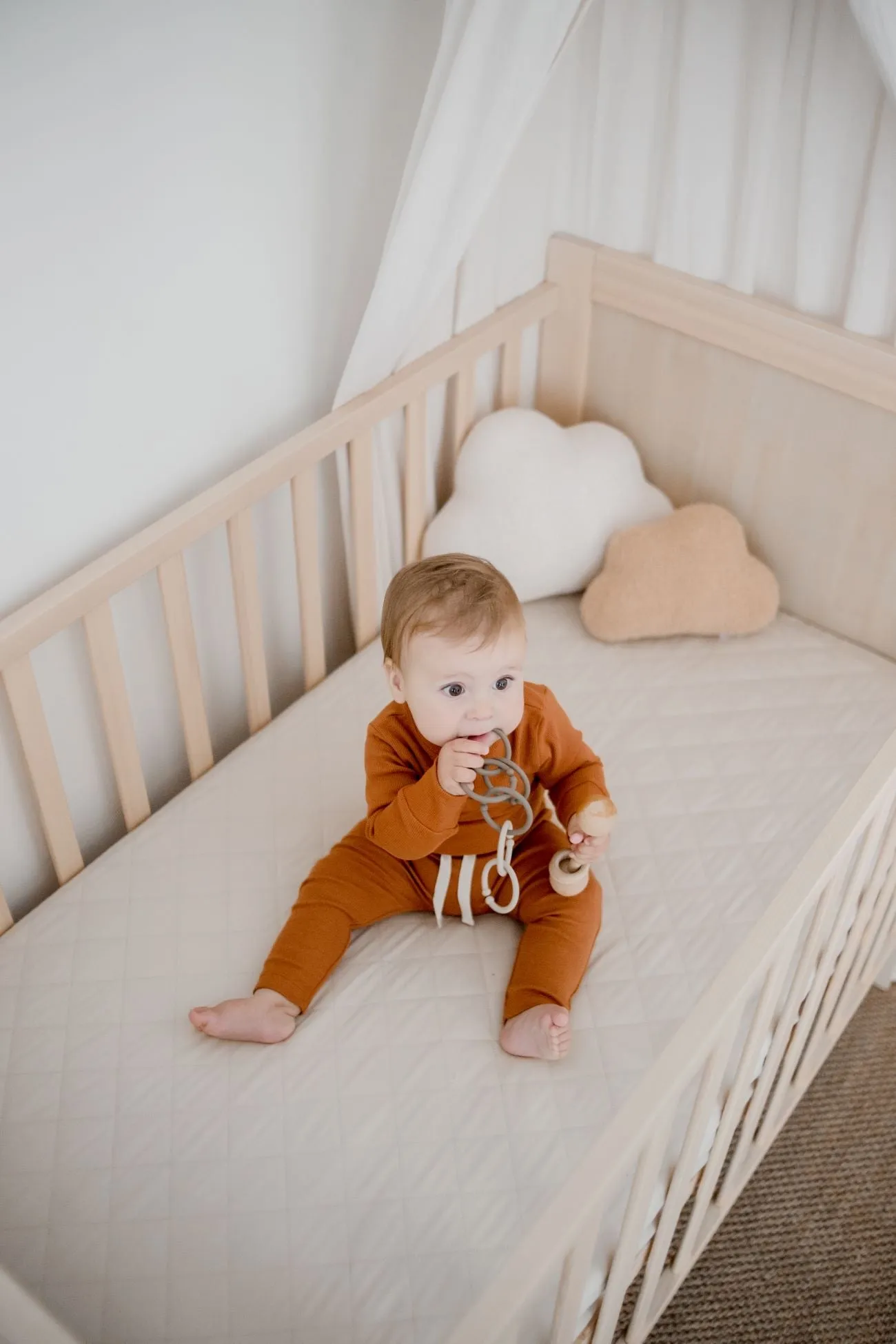 Bambella Designs 2-in-1 Waterproof Cot Sheet & Mattress Protector | Oat