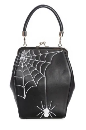 Banned Retro Spider Keelie Coffin Shaped Black Handbag