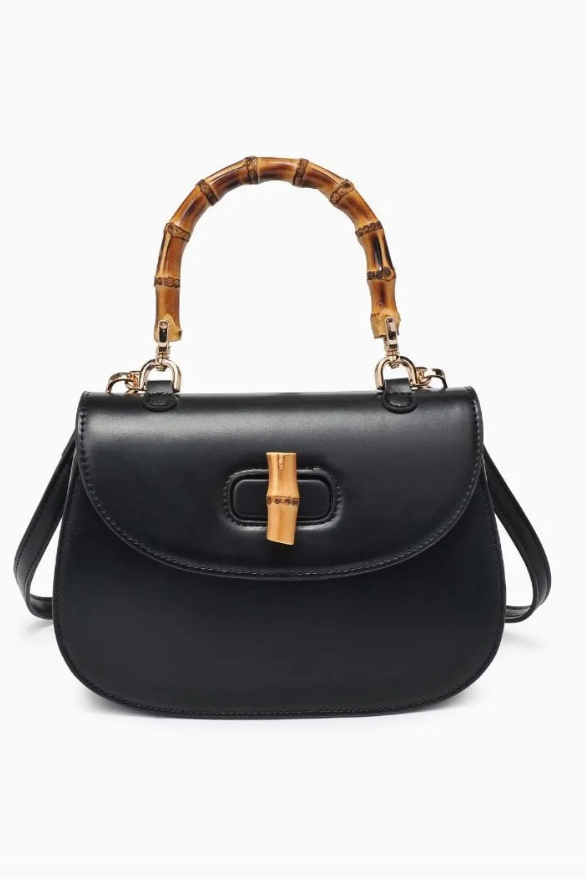 Black Bamboo Top Handle Crossbody Handbag