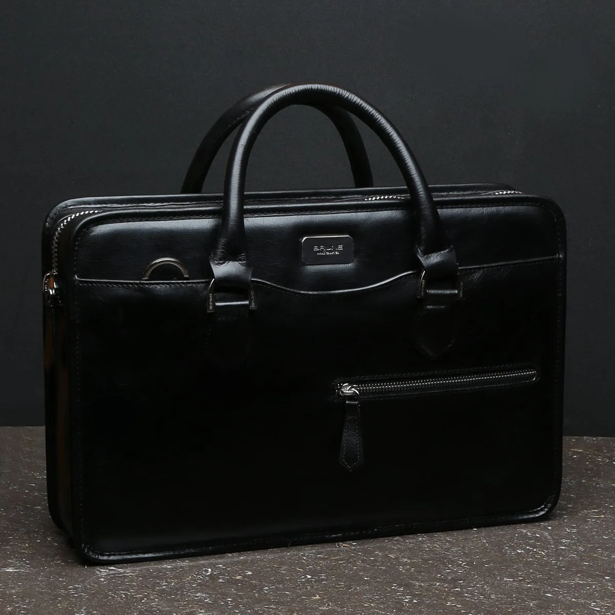 Black Classic Full Grain Leather Laptop Briefcase By Brune & Bareskin