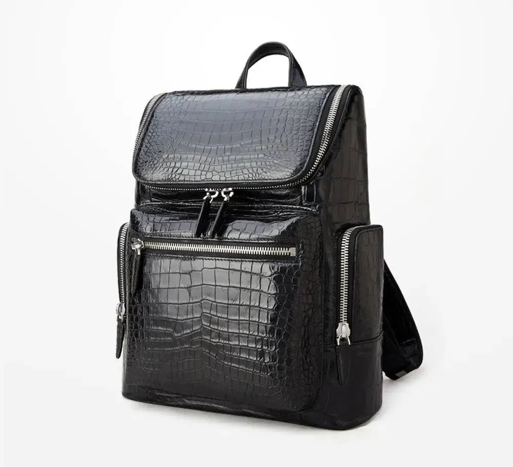 Black Crocodile Leather Backpack