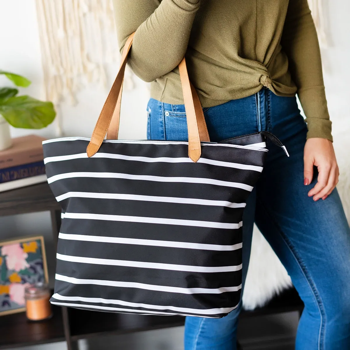 Black Stripe Tote | Monogrammed Tote Bag | Personalized