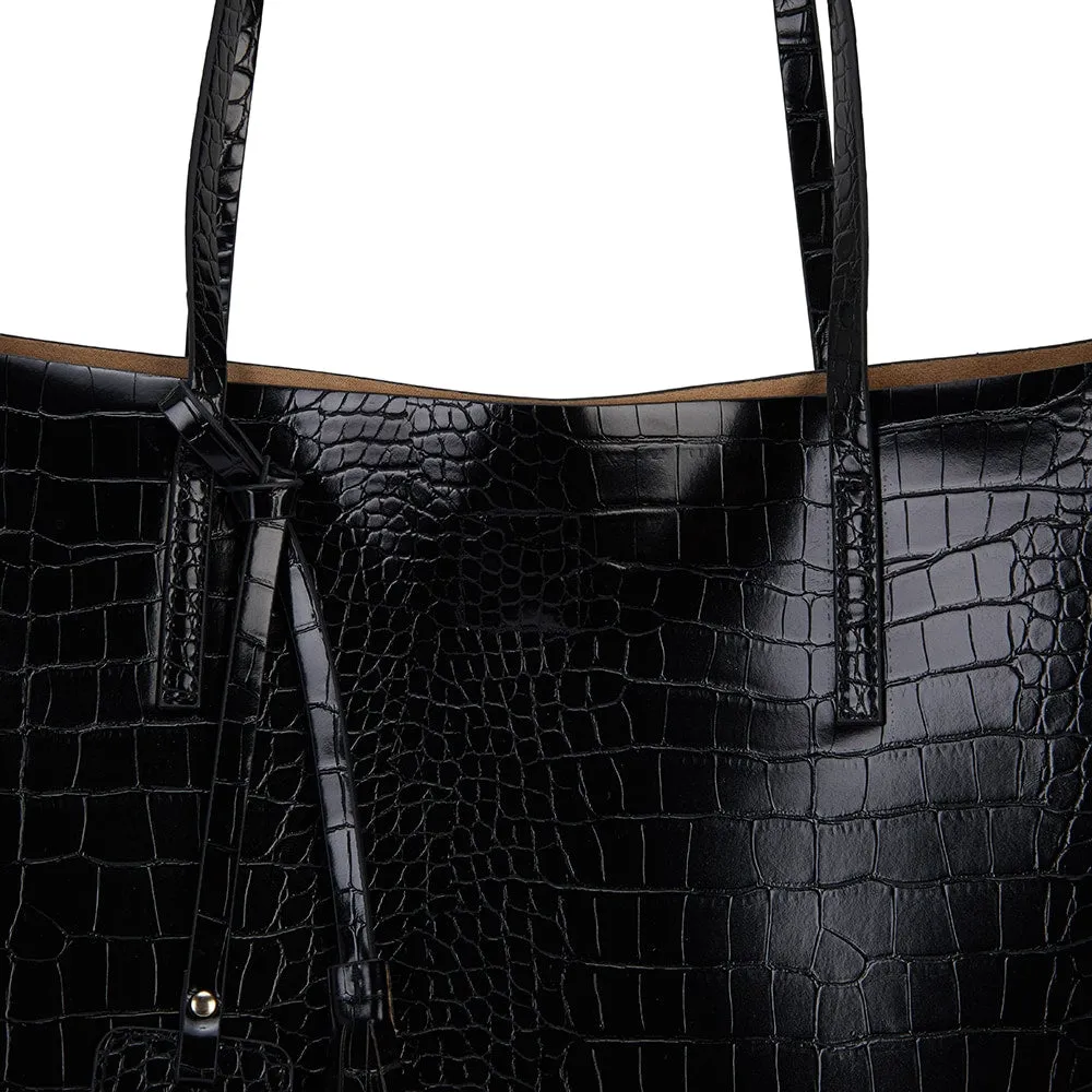 Bobbi Handbag in Black Croc