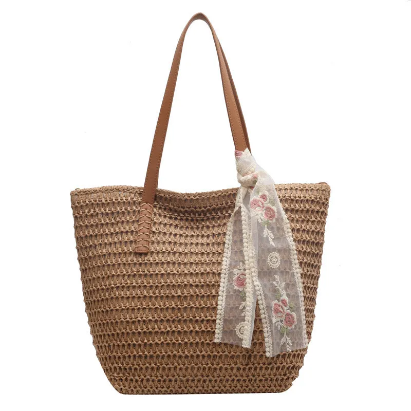 Braided Straw Shoulder Bag Summer Bucket Bag