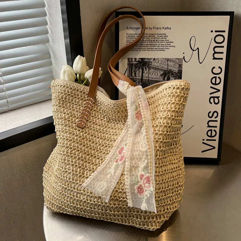 Braided Straw Shoulder Bag Summer Bucket Bag