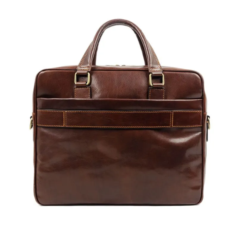 Brown Full Grain Italian Leather Briefcase Laptop Bag - The Stand