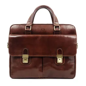 Brown Full Grain Italian Leather Briefcase Laptop Bag - The Stand