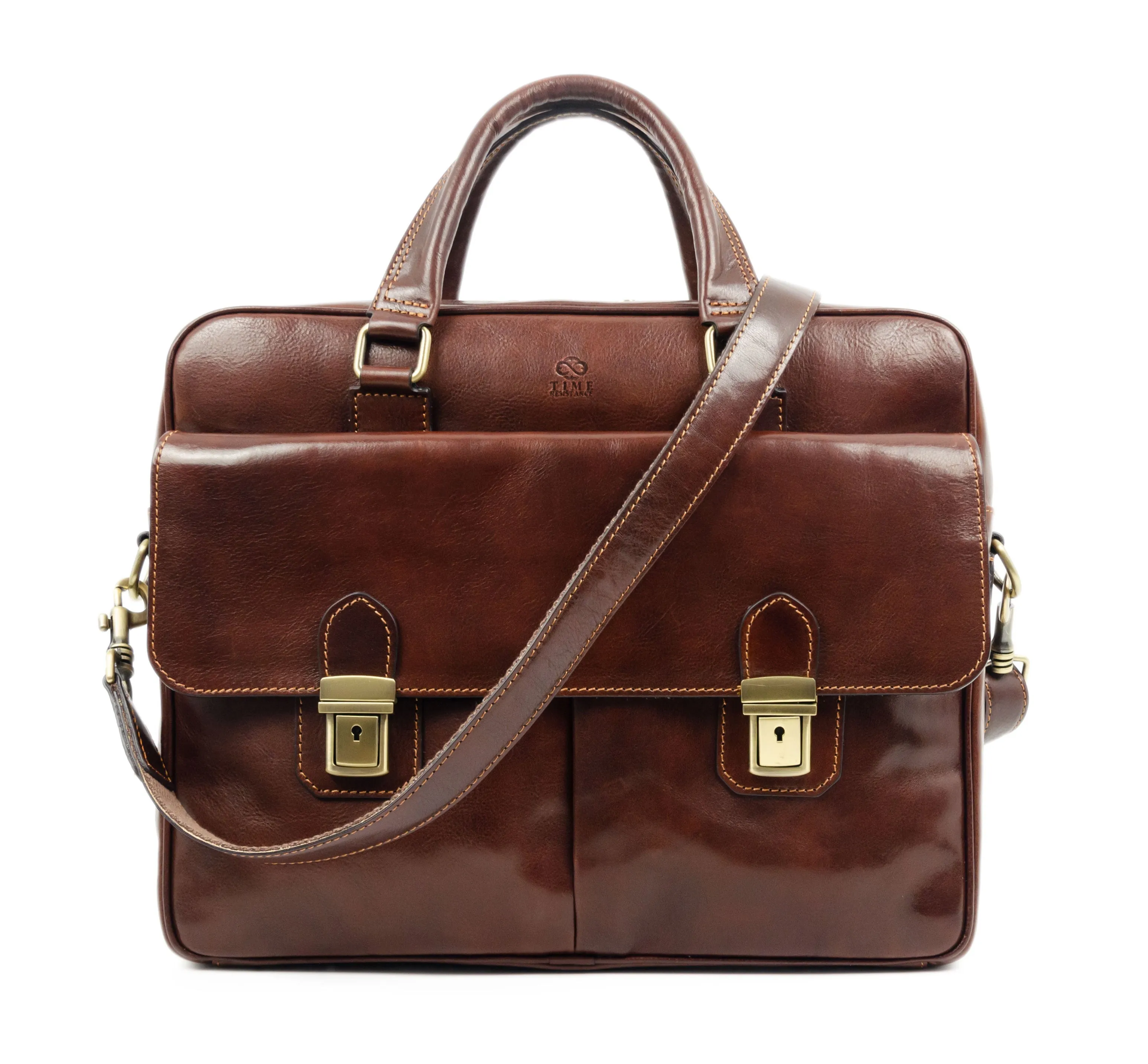 Brown Full Grain Italian Leather Briefcase Laptop Bag - The Stand