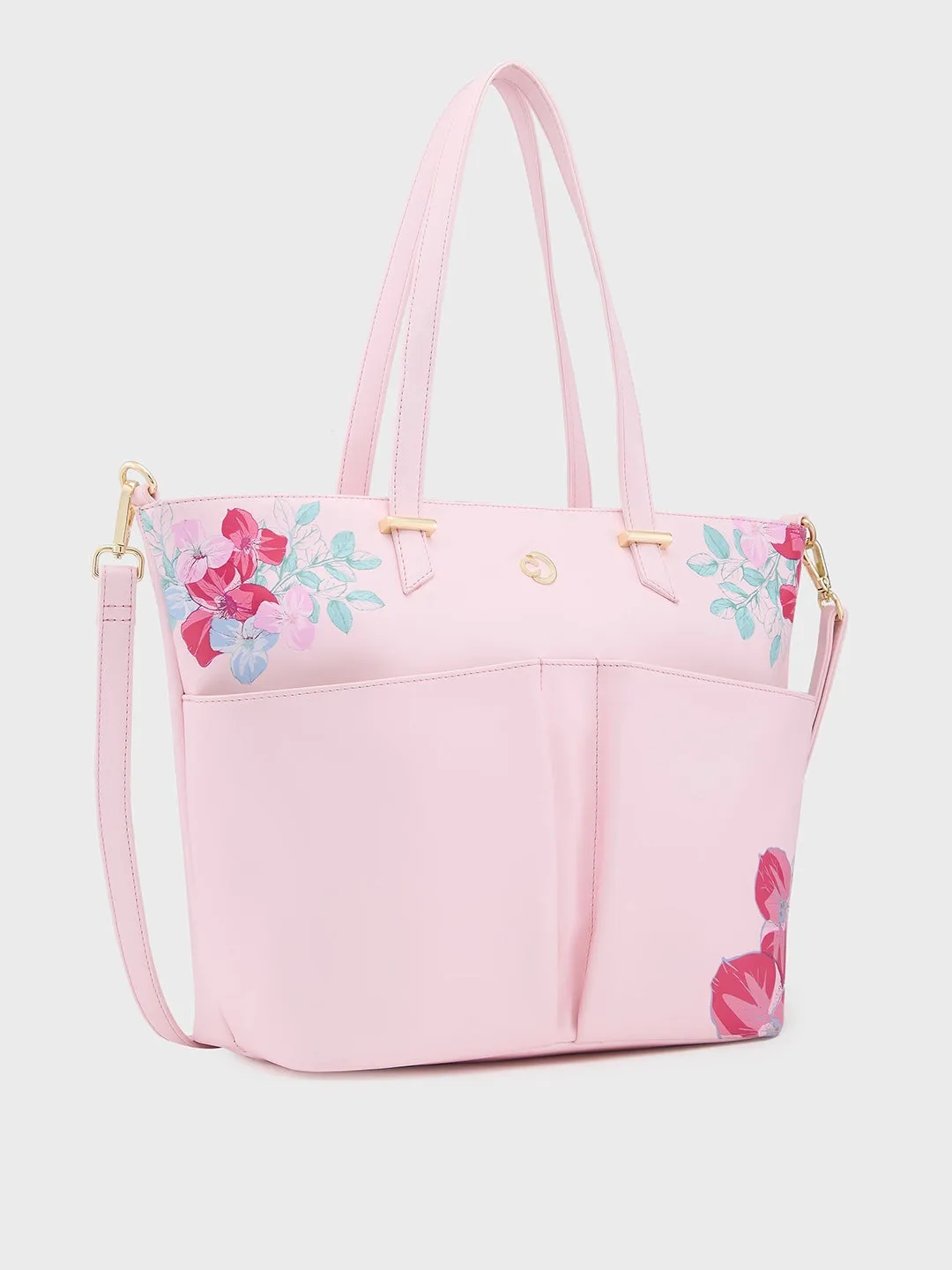 Caprese Shanaya Tote Medium Printed Womens Office Handbag Pink