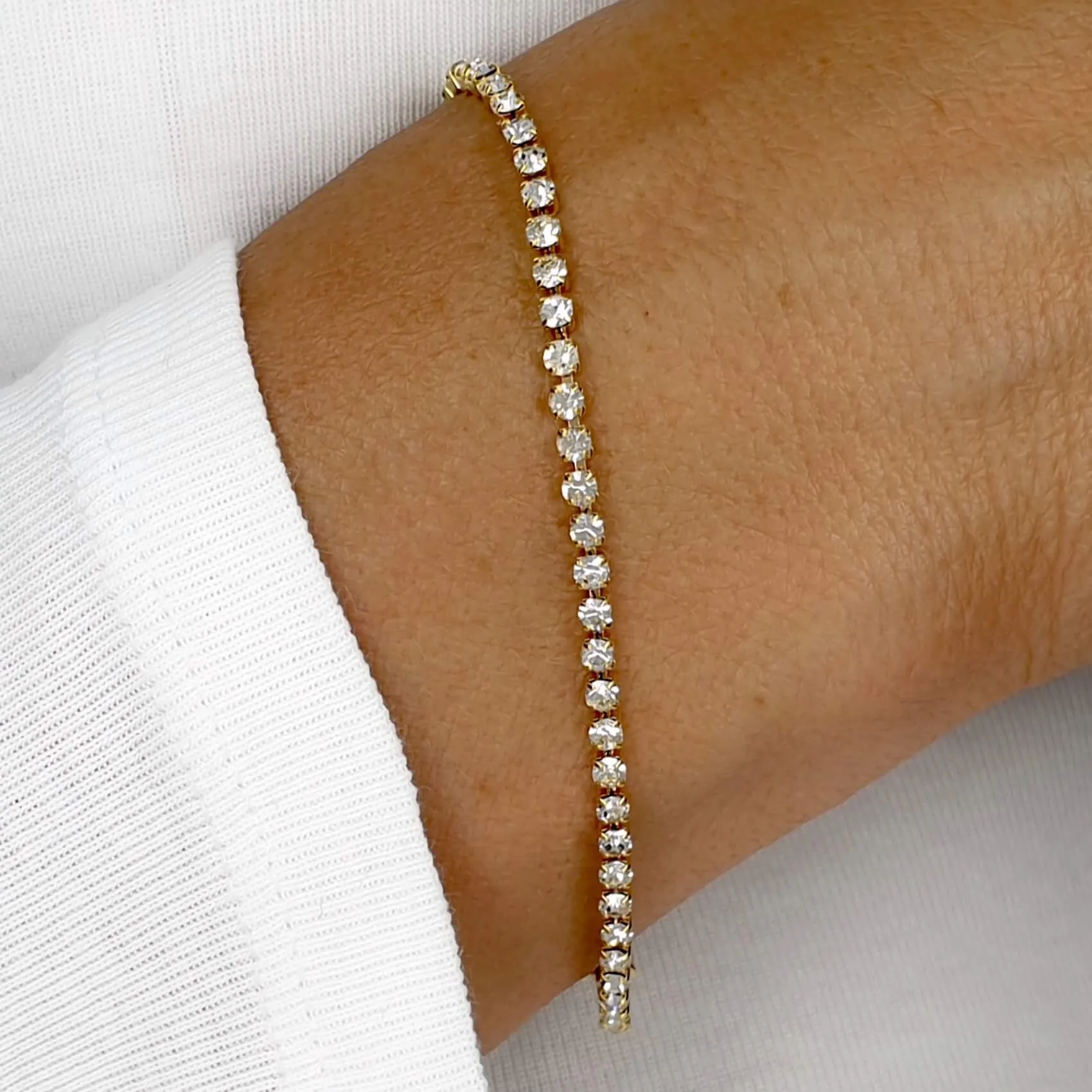 Classy Diamante Crystals Tennis Bracelet in Gold or SIlver