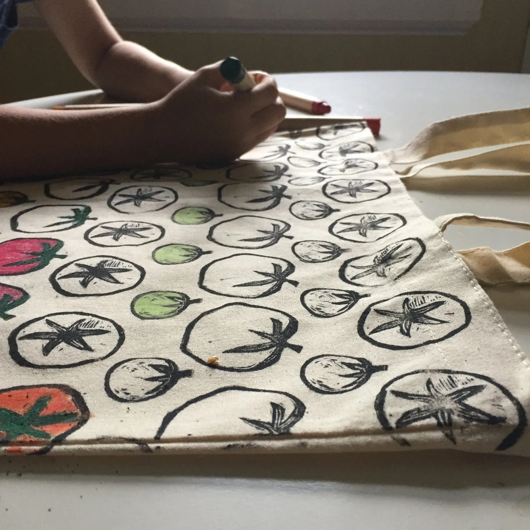 Color-Your-Own Tomato Market Tote with Eco-Friendly Crayons