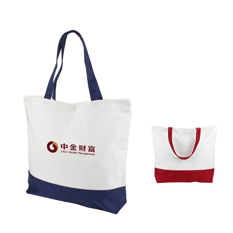 Cotton Color Blocking Tote Bag