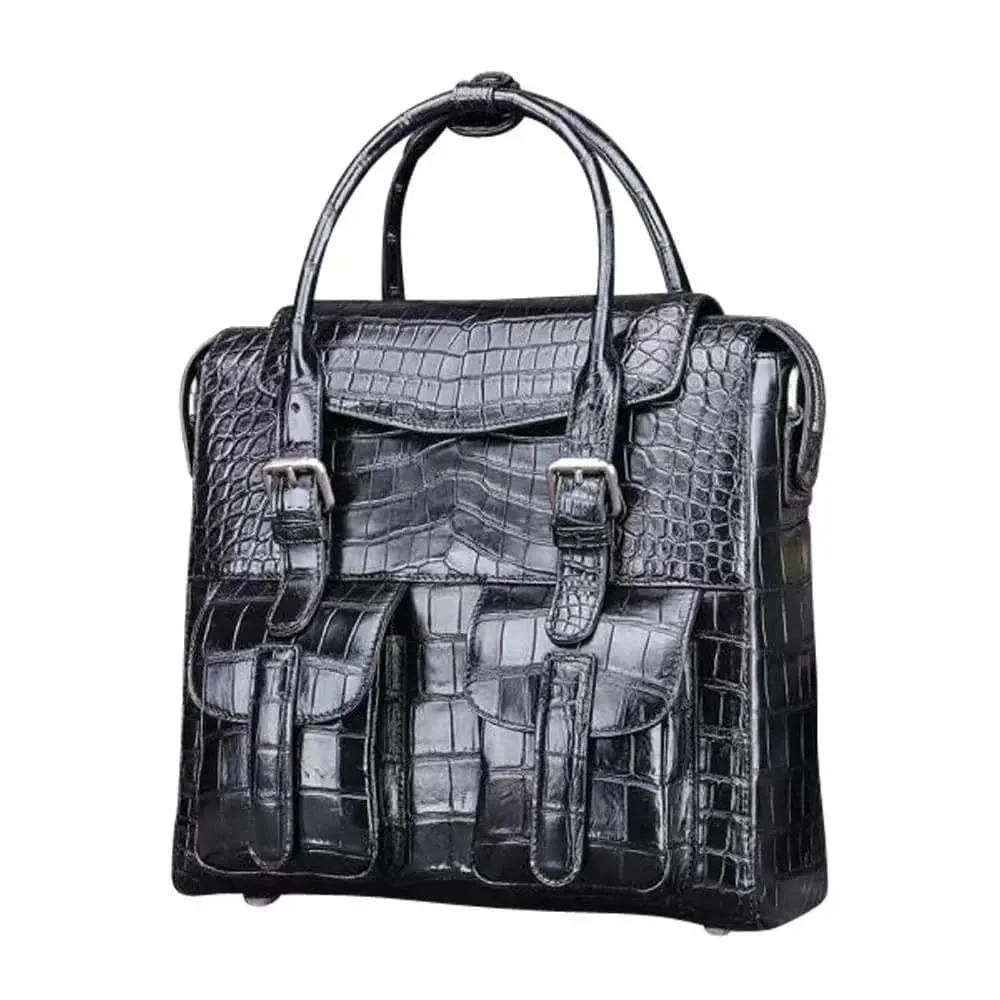 Crocodile Belly Leather  Briefcase Shoulder Cross-body Laptop Business Bag for Men  |  Rossieviren