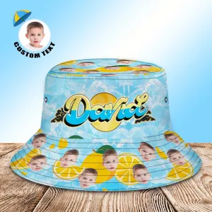 Custom Bucket Hat Unisex Face Bucket Hats Personalised Photo and Name Summer Blue Hats