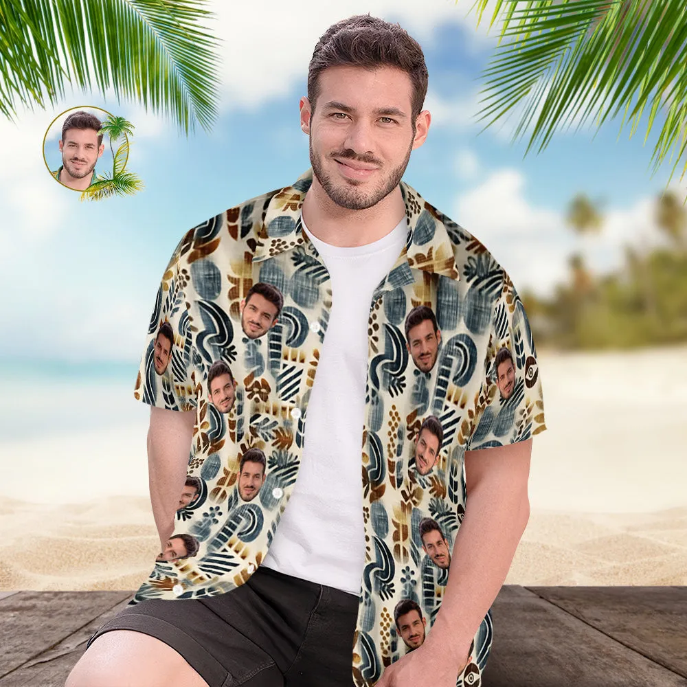 Custom Face Hawaiian Shirt Men's All Over Print Aloha Shirt Gift - Vintage Pattern