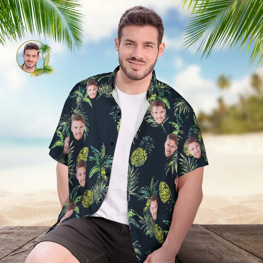 Custom Face Hawaiian Shirt Men's Popular All Over Print Hawaiian Beach Shirt Holiday Gift - Tropical Pineapple