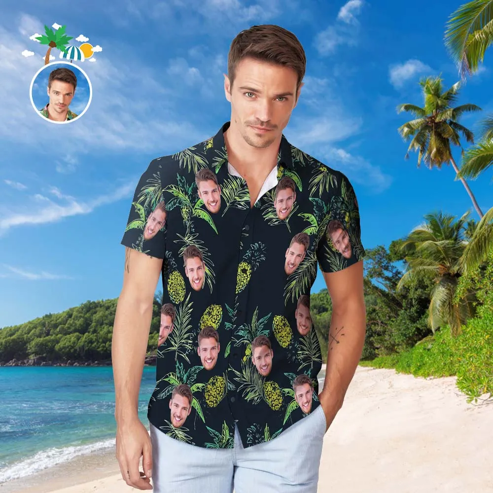 Custom Face Hawaiian Shirt Men's Popular All Over Print Hawaiian Beach Shirt Holiday Gift - Tropical Pineapple