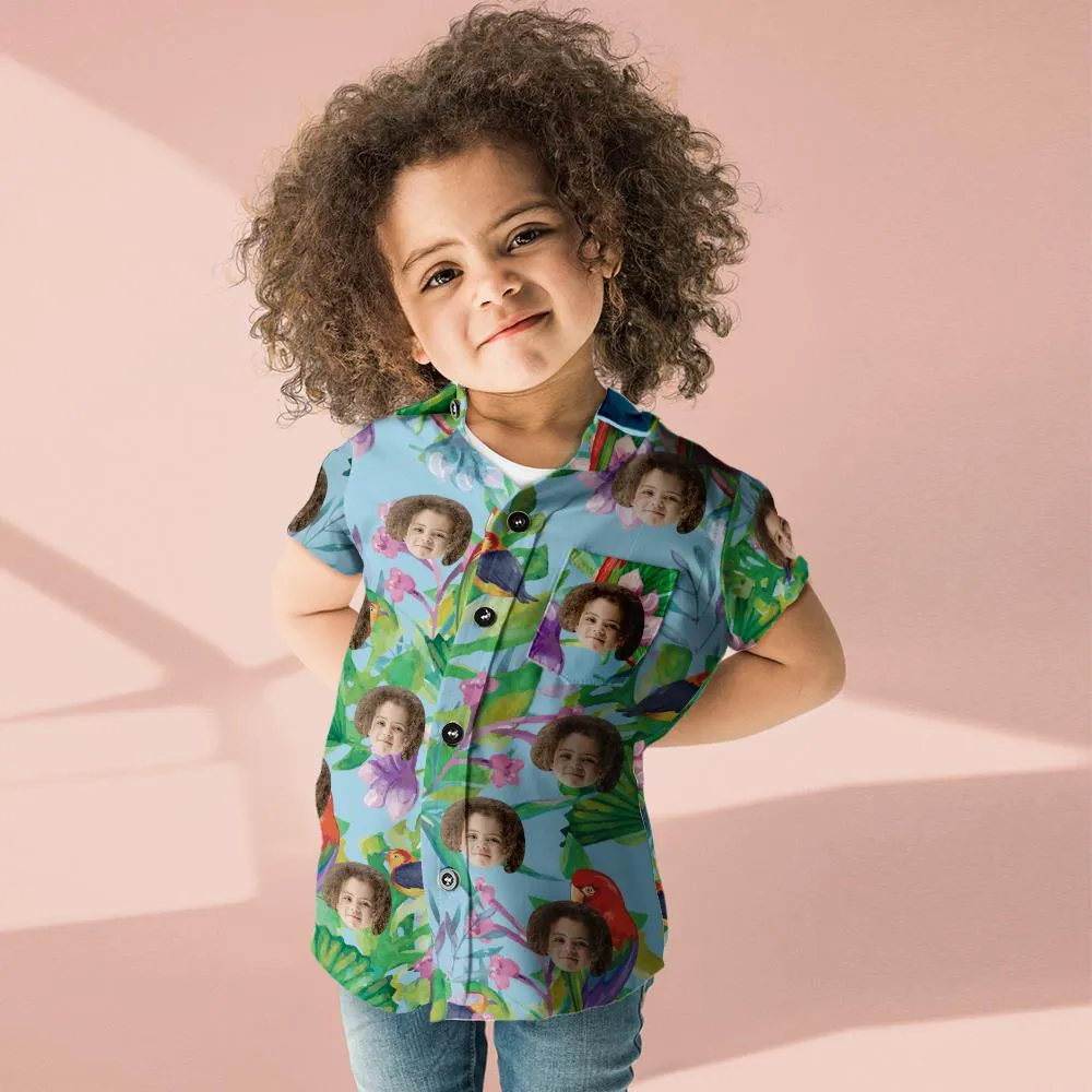 Custom Face Hawaiian Style Colorful Parrot Long Dress And Shirt Family Matching