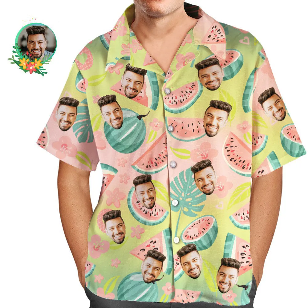 Custom Face Men's All Over Print Aloha Hawaiian Shirt Watermelons and Summer