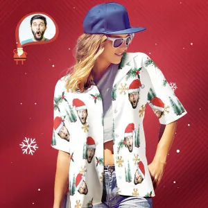 Custom Face Personalised Women's Christmas Hawaiian Shirt Your Face With Santa Hat