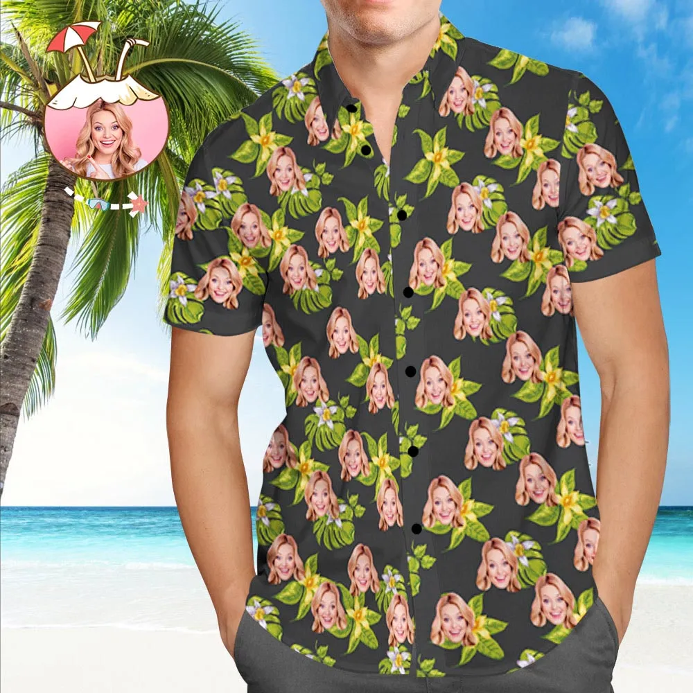 Custom Hawaiian Shirt with Dog Face Personalised Hawaiian Shirt Green All Over Print Hawaiian Shirt