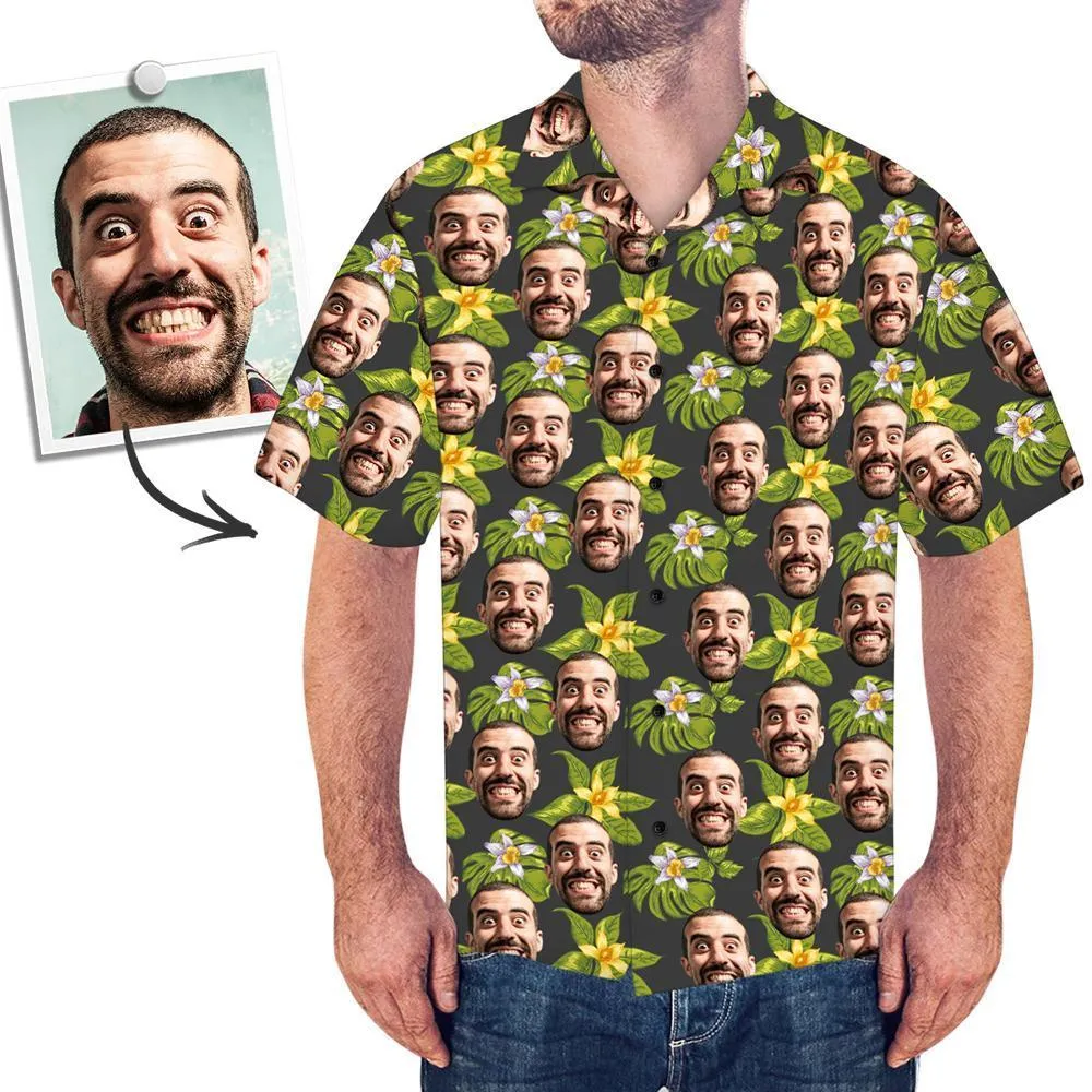 Custom Hawaiian Shirt with Dog Face Personalised Hawaiian Shirt Green All Over Print Hawaiian Shirt