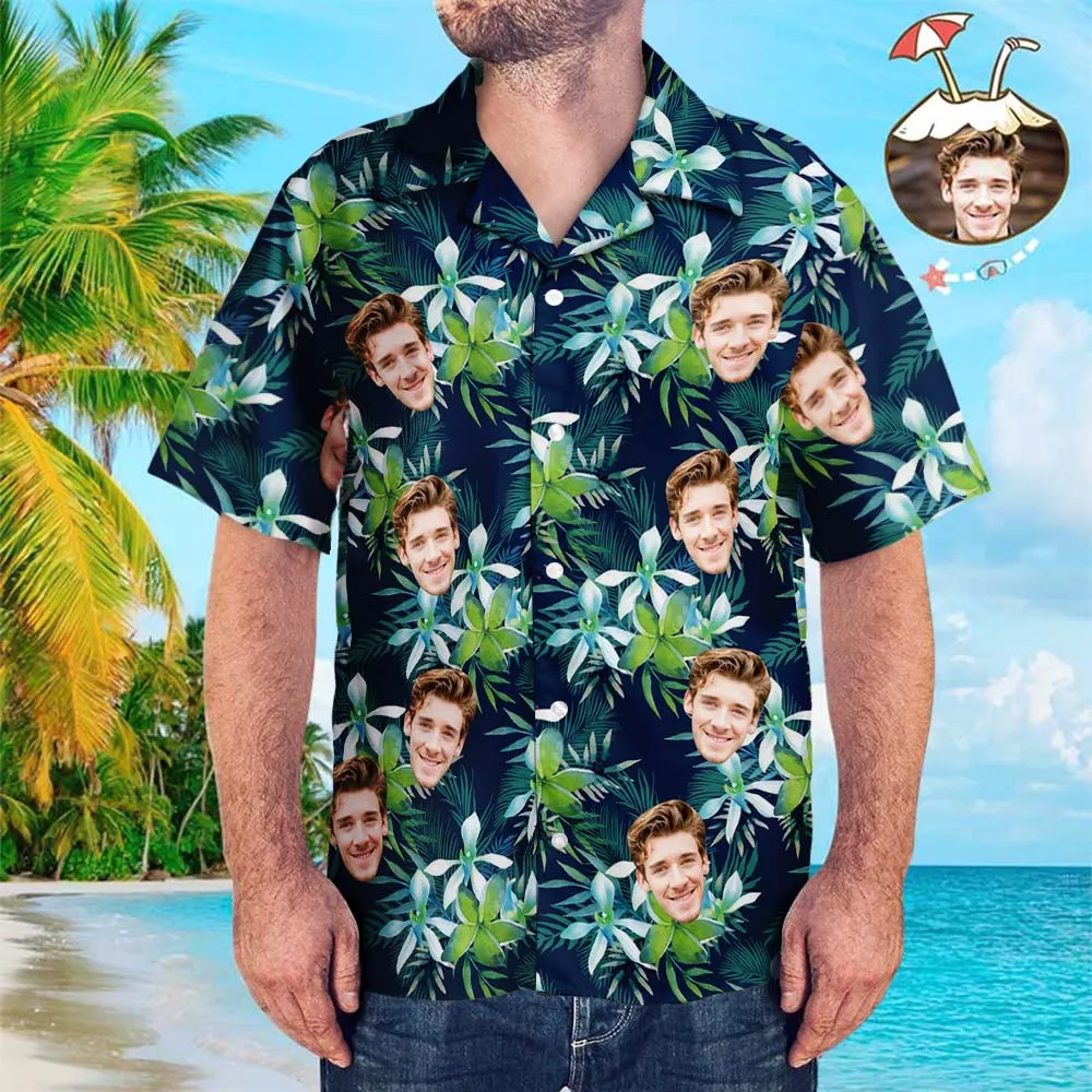 Custom Hawaiian Shirt with Face Custom Dog Face Tropical Shirts Leaves