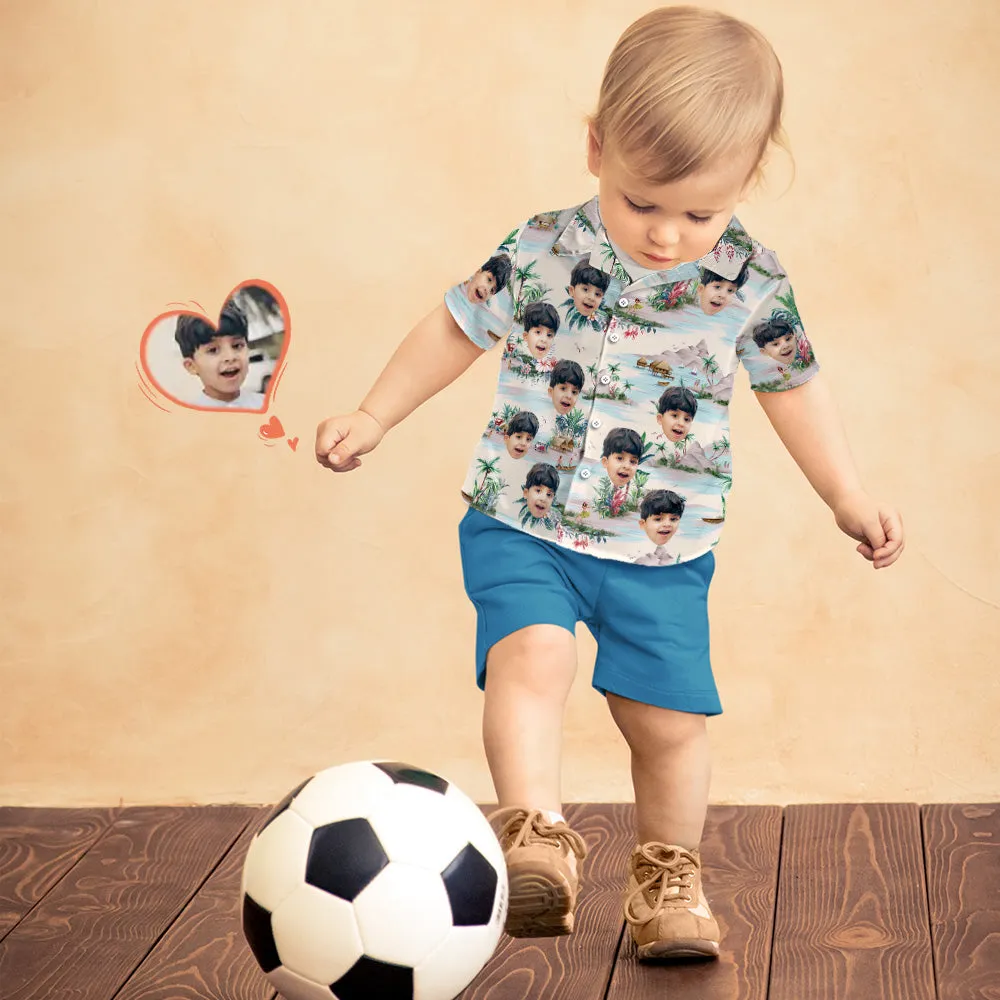 Custom Photo Hawaiian Shirt Parent-child Wears Personalised Face Hawaiian Shirt Gift Sea View