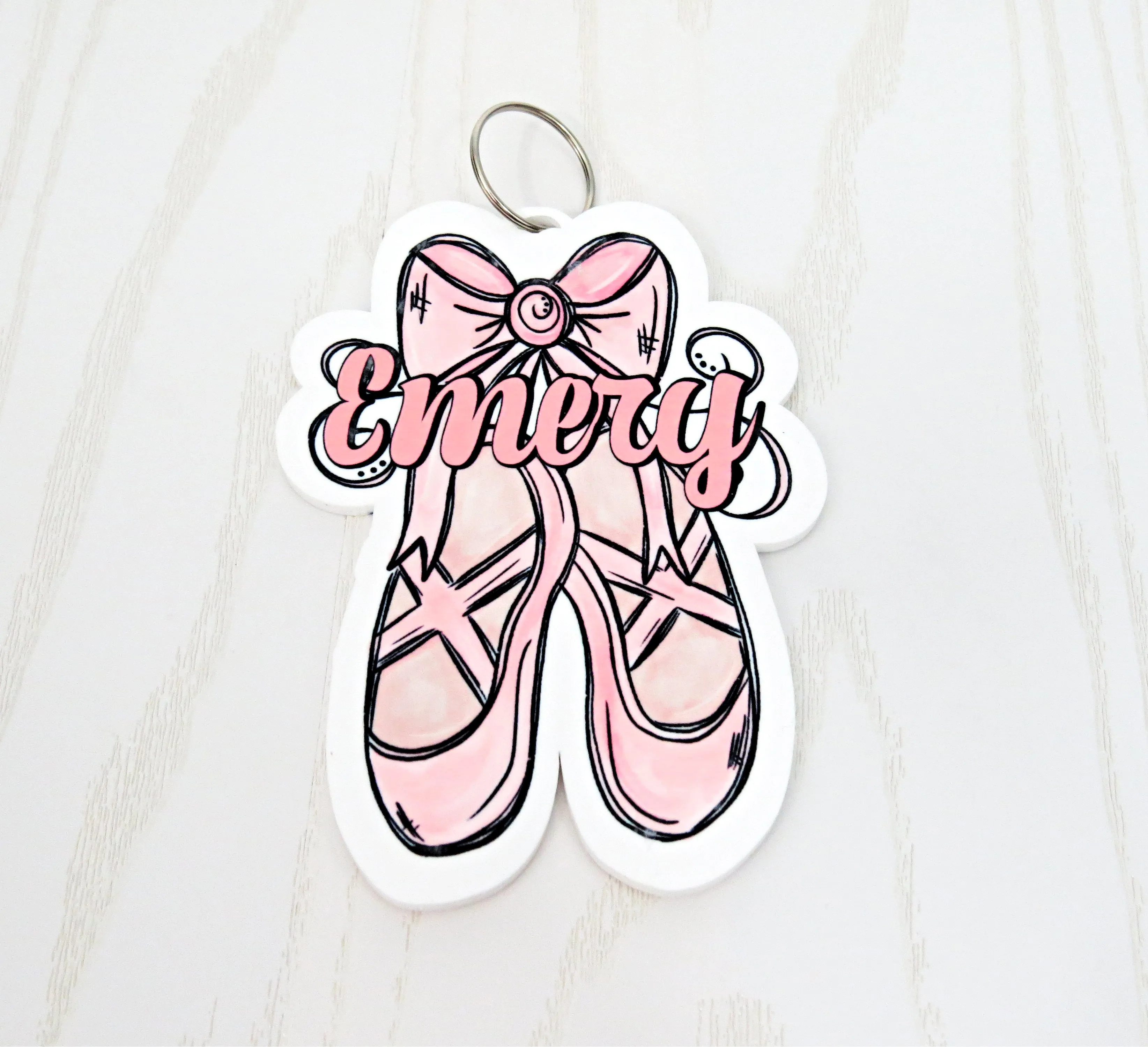 Dance Ballet Bag Tag Personalized with Name - Young Dancer Bag Name Tag - Pointe Keychain Ballerina