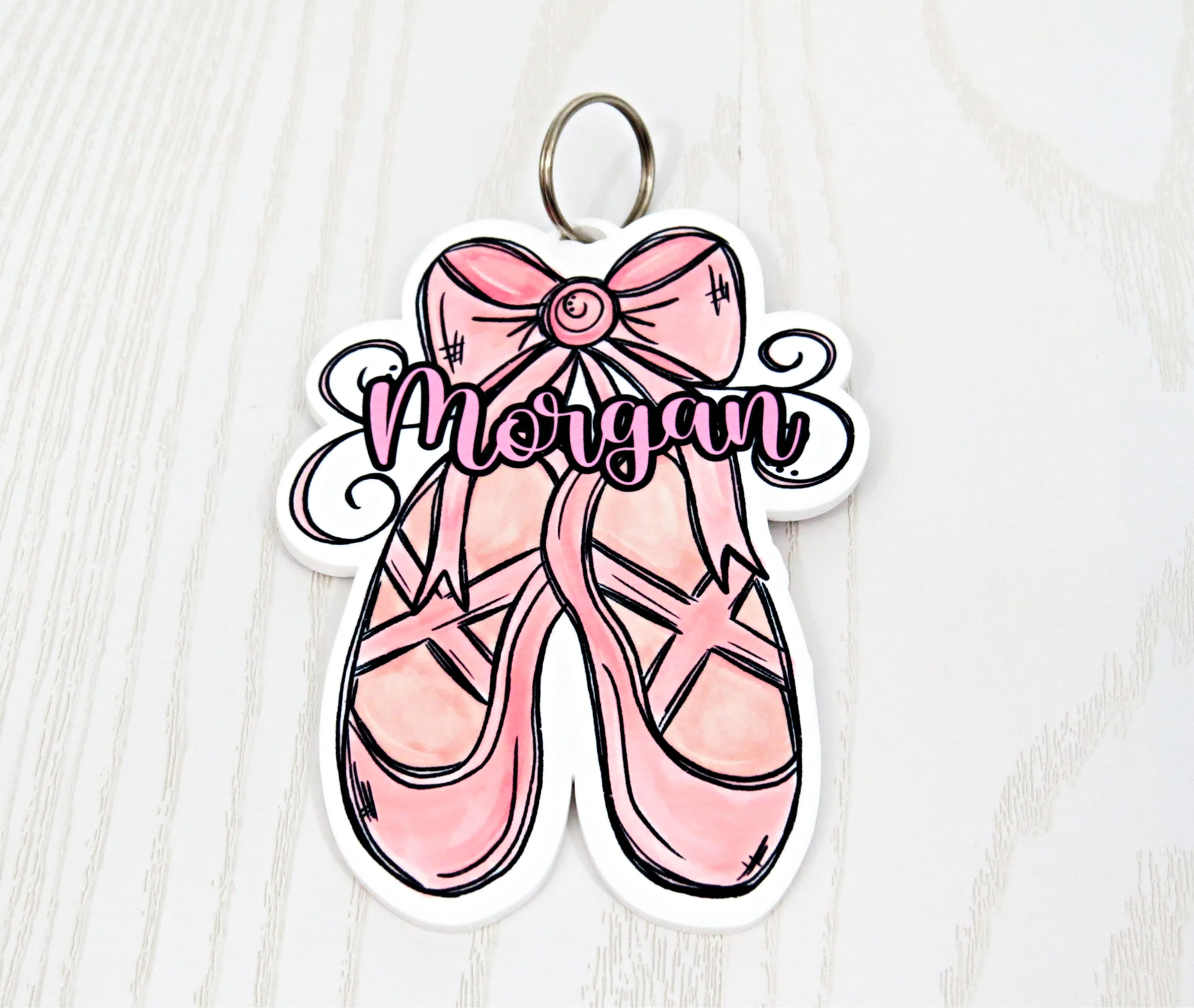 Dance Ballet Bag Tag Personalized with Name - Young Dancer Bag Name Tag - Pointe Keychain Ballerina