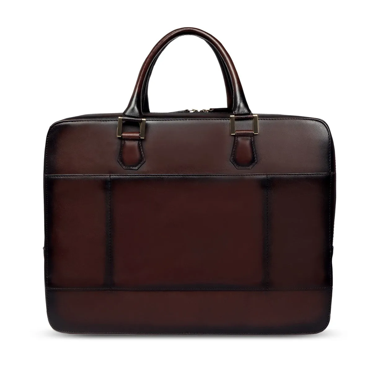 Dark Brown Leather Embossed Lion Laptop Office Briefcase with Organizer Compartment by Brune & Bareskin