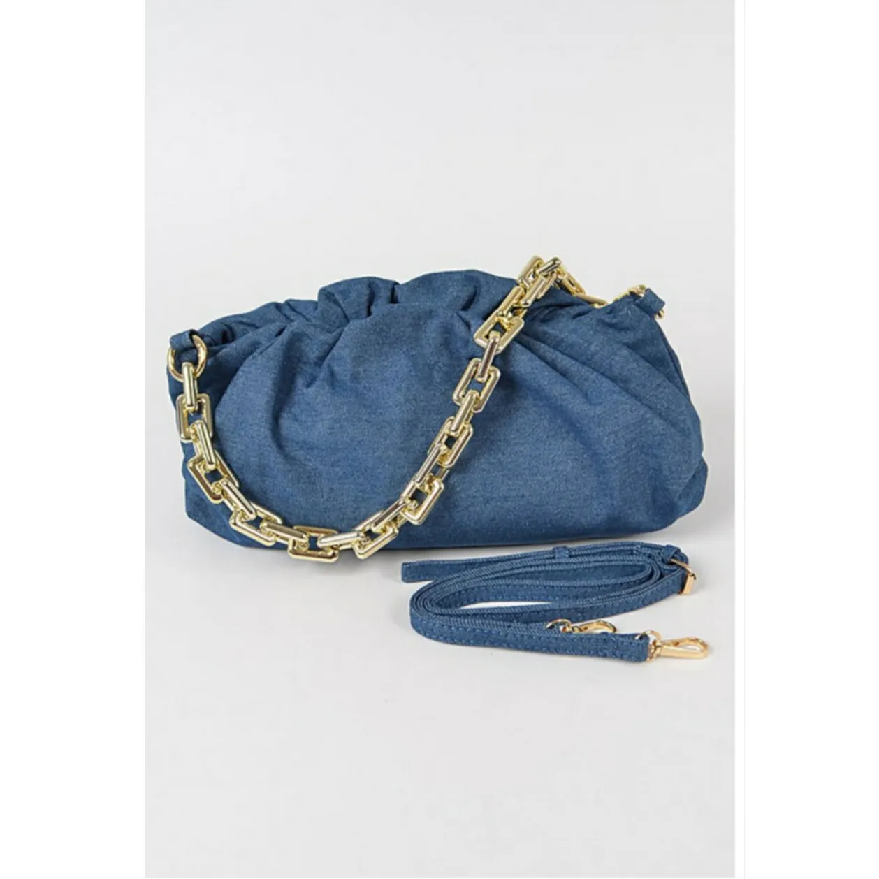 Denim Dumpling Bag with Shoulder Strap