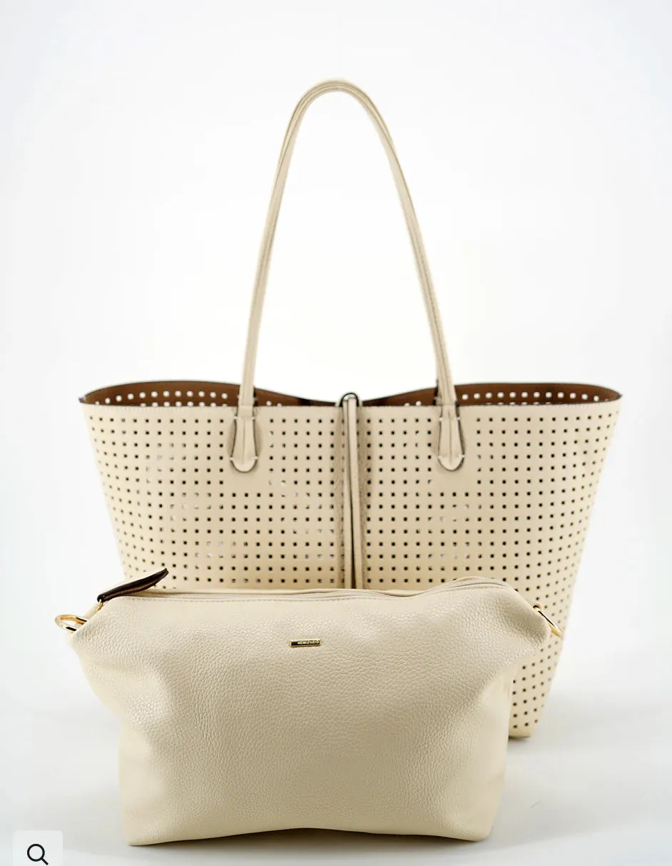 Departure Tote In Perforated Square Cream/Taupe