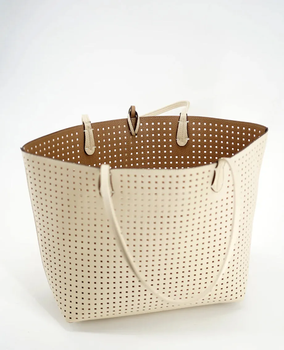 Departure Tote In Perforated Square Cream/Taupe