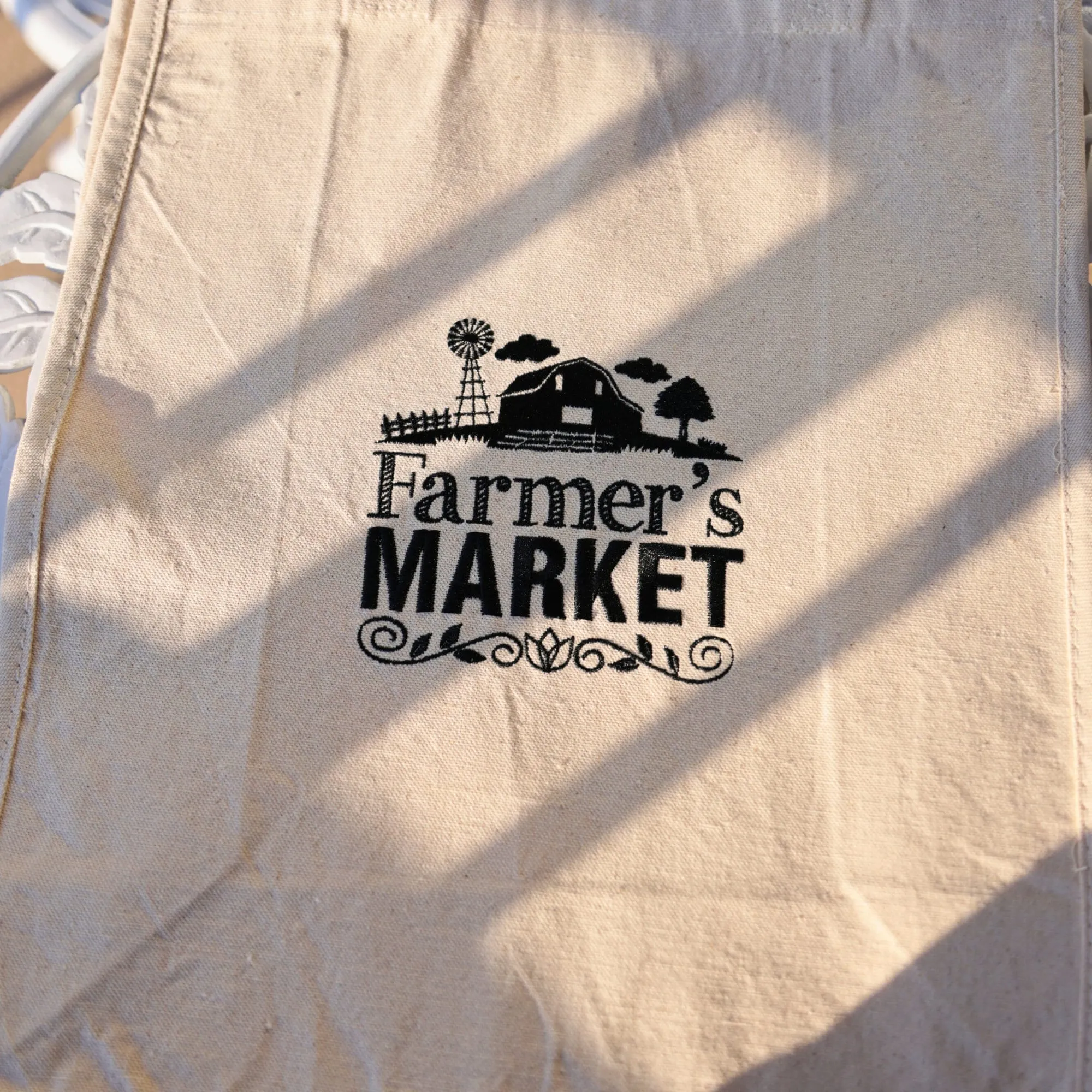 Farmers Market Embroidered Tote Bag