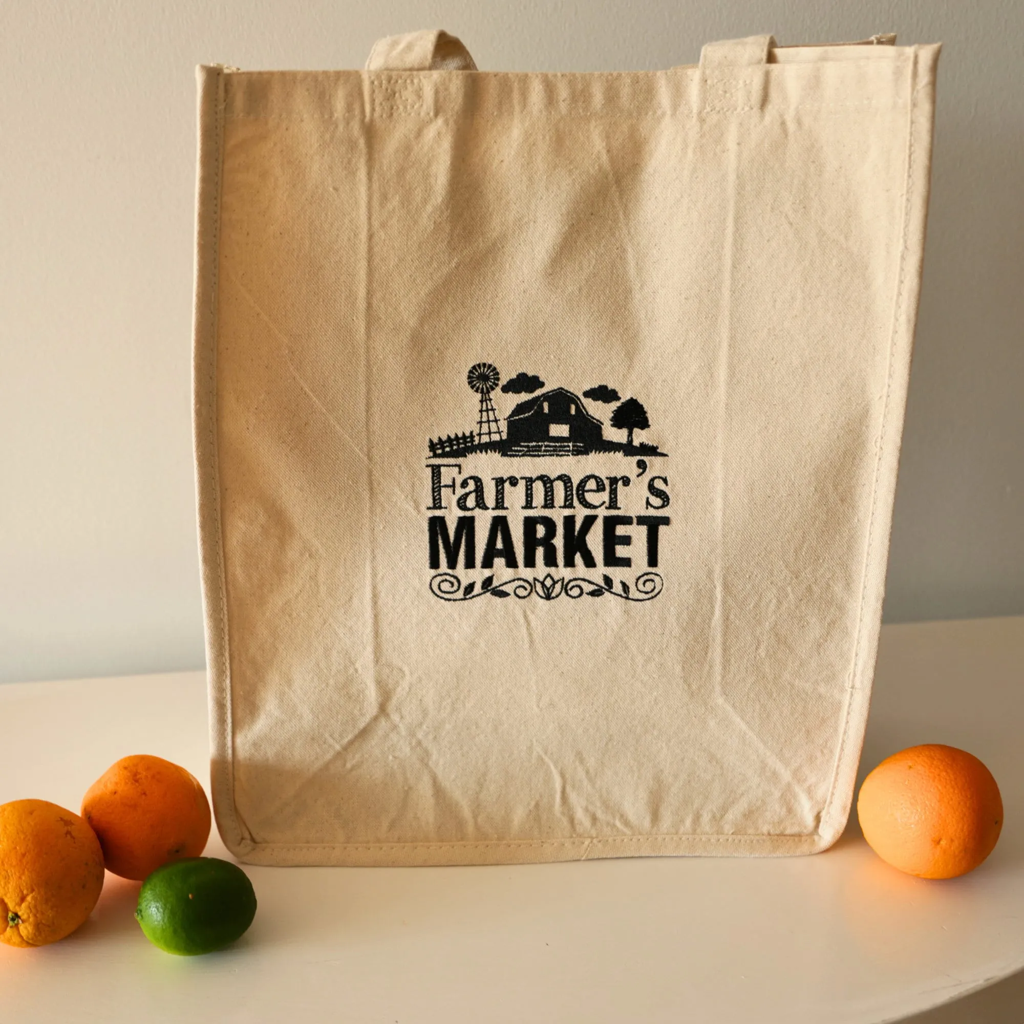 Farmers Market Embroidered Tote Bag