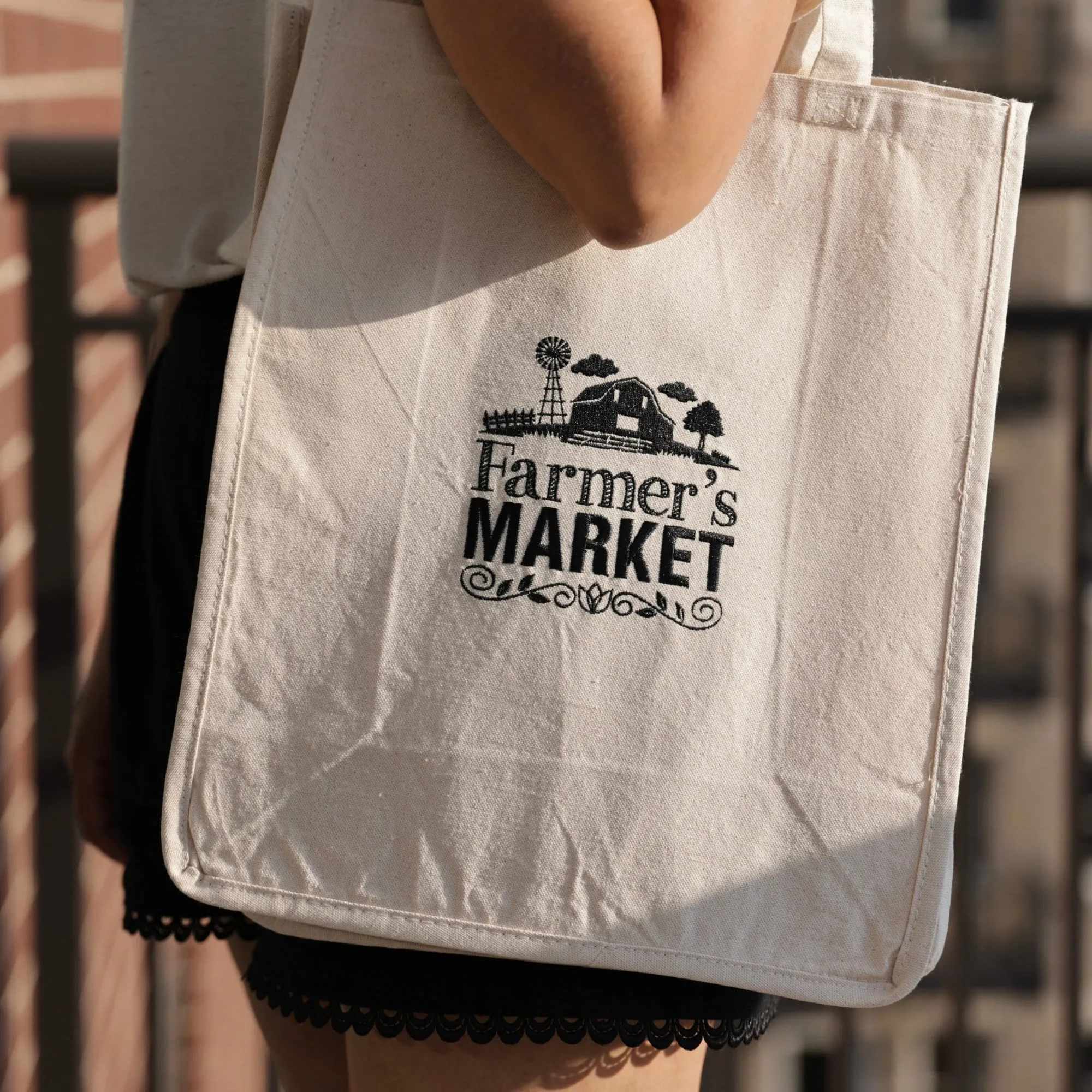 Farmers Market Embroidered Tote Bag